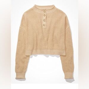 SPRING VIBES NWT American Eagle Tan Crop Henley Sweater size M